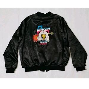 Men's Vintage Gibson Les Paul Guitar USA Satin Black Jacket Windbreaker